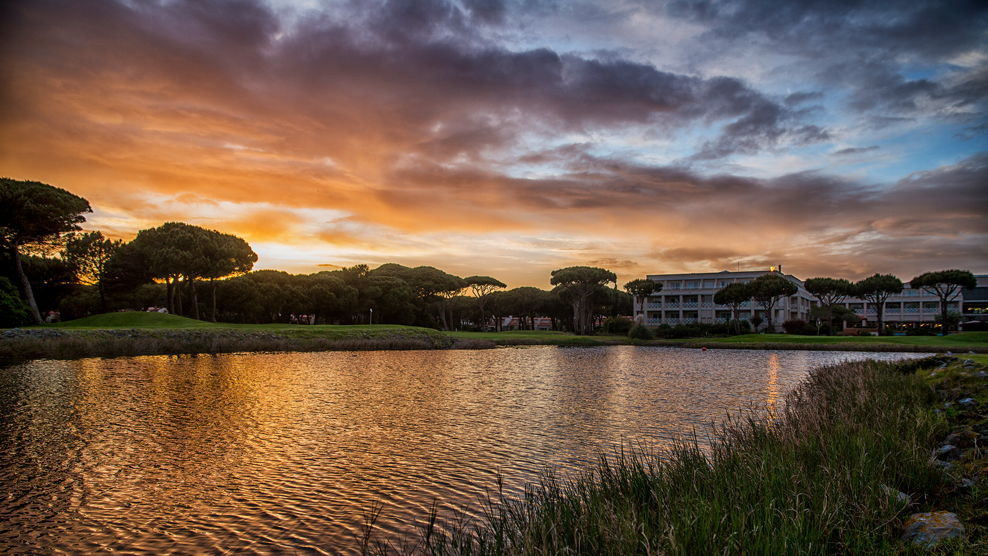 Golfbanor i portugal vid ett vattenhinder